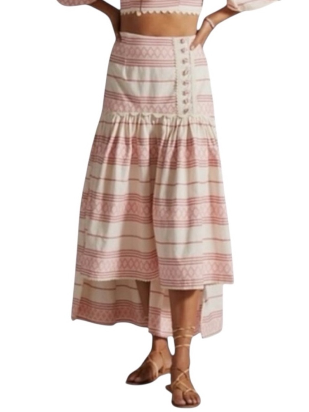 Anthropologie Raissa Embroidered High-Low Tiered Skirt